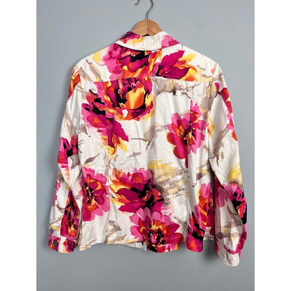 Chico's Womens L Jacket Floral Art to Wear Stretch Colorful Casual Preppy Spring - Picture 3 of 10